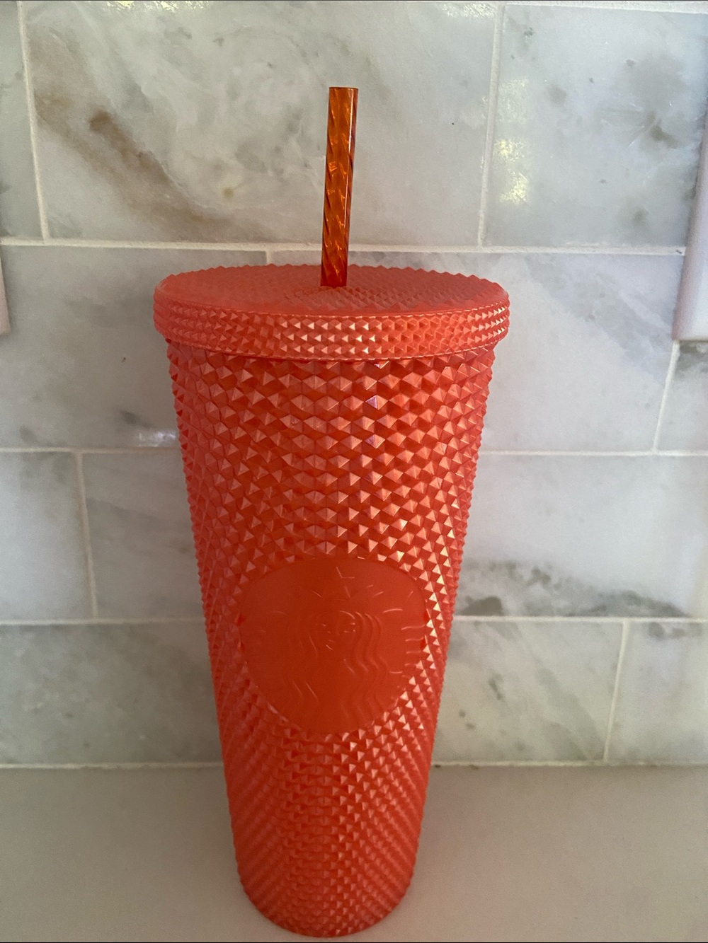Starbucks Bright Orange Textured Studded Tumbler with Straw